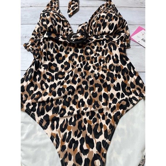 Kate Spade Women's Leopard Heart Buckle Halter One Piece Swimsuit animal print - Picture 5 of 13